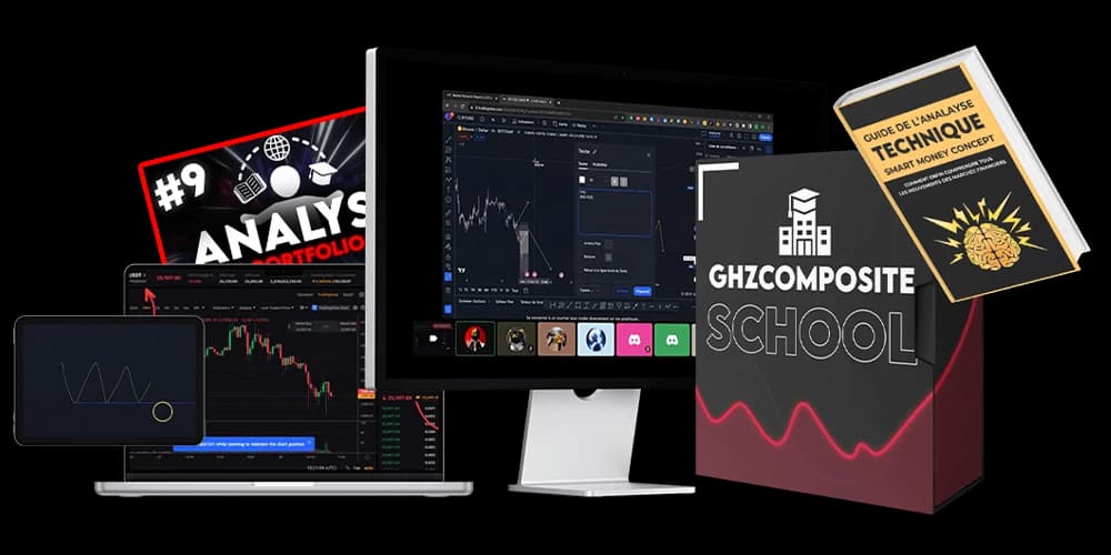 Le pack complet GHZ Composite School : plateforme d'analyse, bibliothèque vidéo, ebook Smart Money Concepts et espace élève