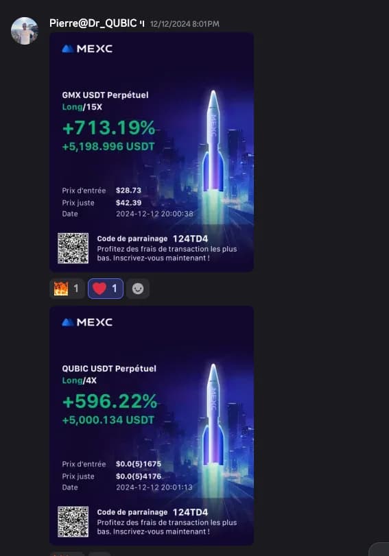 Positions GMX à +713 % et QUBIC à +596 %