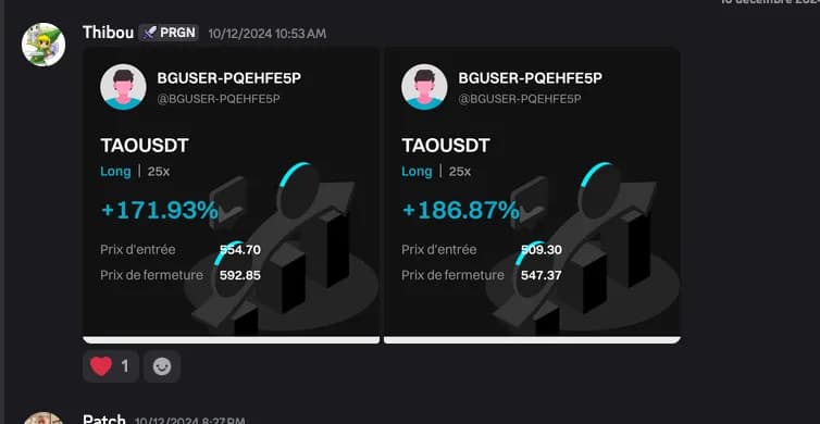 Deux positions TAO à +171,93 % et +186,87 %