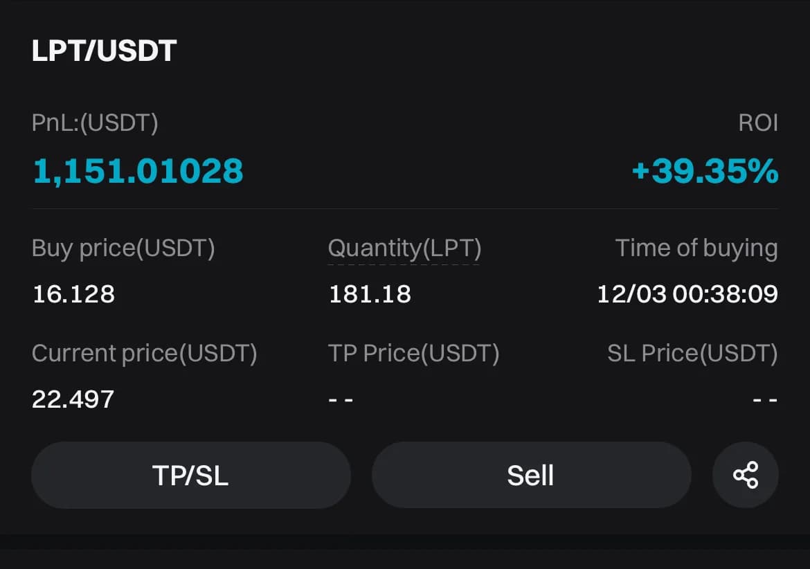 Position LPT/USDT en profit partagée par un élève